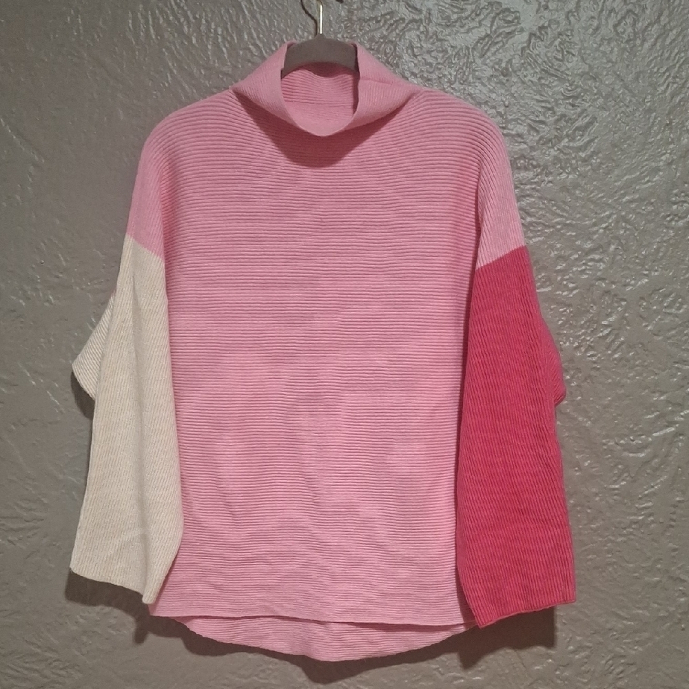 THML.women's  Pink and Cream Cowl Neck Sweater Size M - Picture 3 of 6